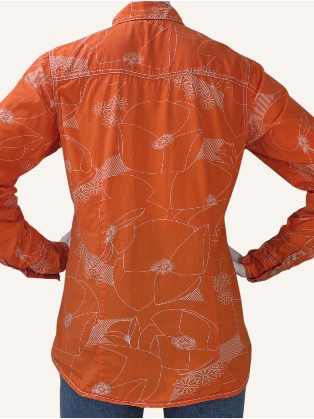 Cruel Girl M Orange White Floral Pearl Snap Western Rodeo Shirt EUC - Picture 4 of 12